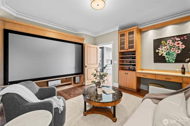 Located just off of the foyer, enjoy your own private cinematic retreat in this masterfully designed theater room.