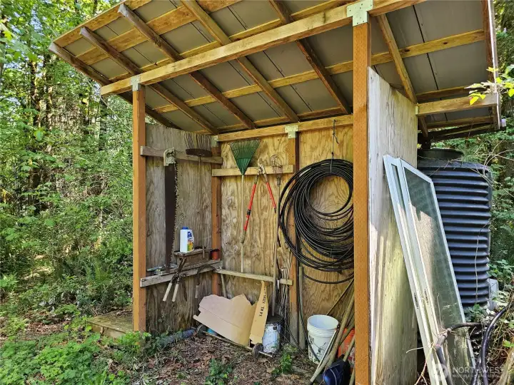 This shed structure is the main water collection point for the property. Sitting at the highest point on the property, it fills two tanks and feeds the outdoor shower and main cabin bellow.