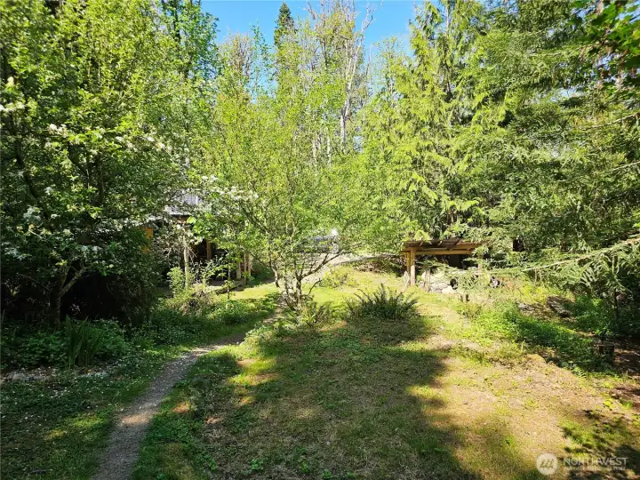 Looking back form the main cabin towards the parking area. This place is truly a sanctuary. Welcome home!