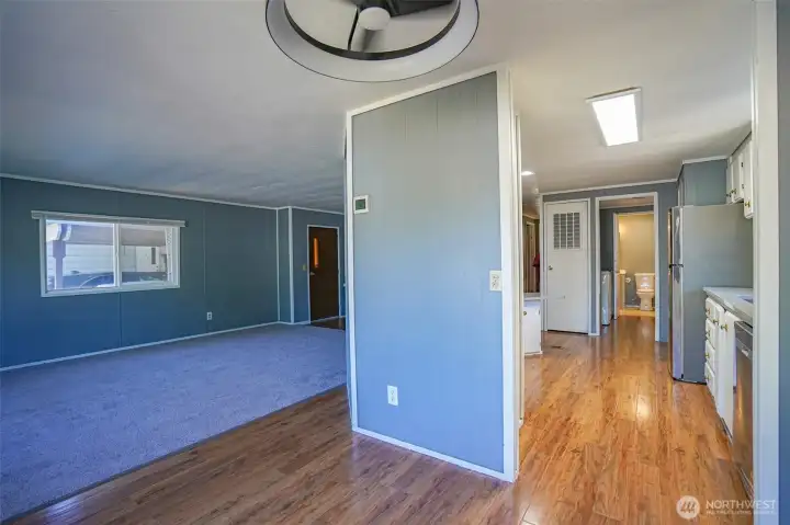 Living room/kitchen/dining area.