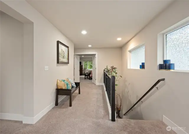 Landing up stairs. The up stairs has a great flow with privacy for the main bedroom away from the other bedrooms