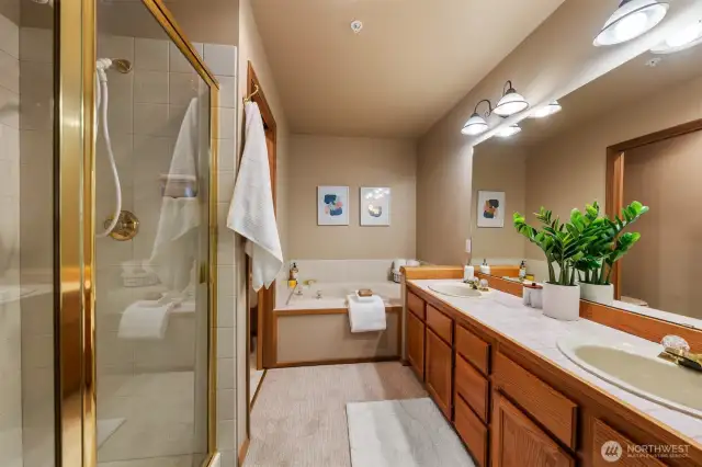 Primary bath with soaking tub and shower