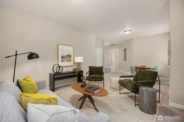 The upper level includes a large bonus space and all of the bedrooms.