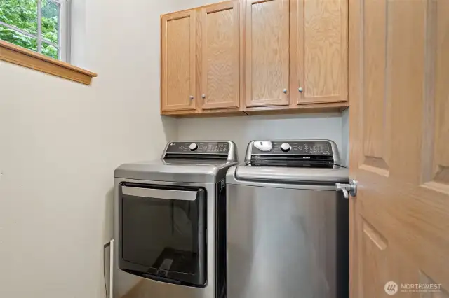 Utility room off kitchen. Washer and dryer convey with property. Additional storage cupboards.