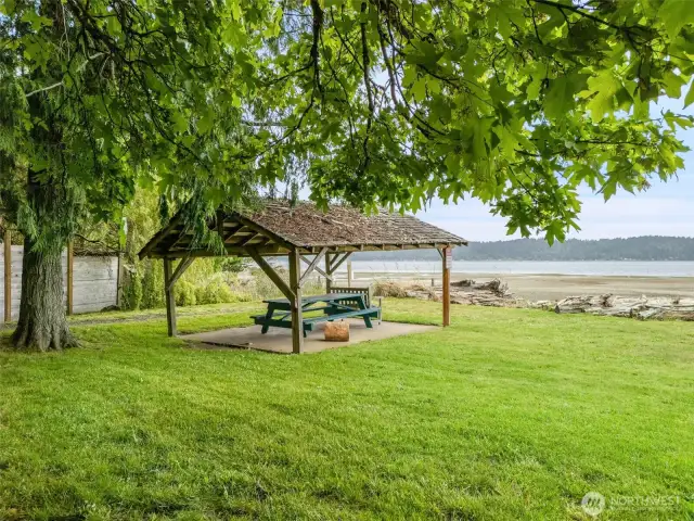 Community picnic shelter and beach.