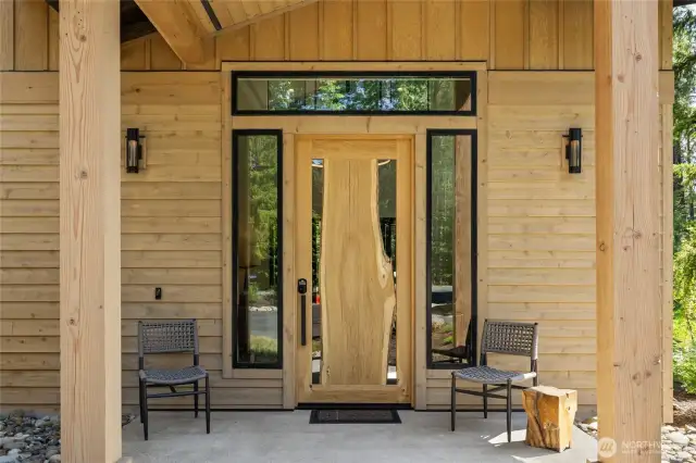 Front Entry Porch with an Amazing Live edge custom Entry Door