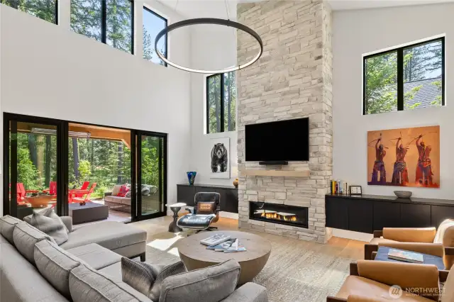 Great Room with beautiful stone fireplace