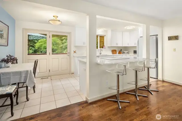 Bright, updated kitchen with breakfast bar