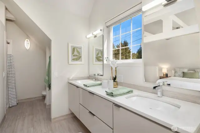 Separate shower in back left of photo