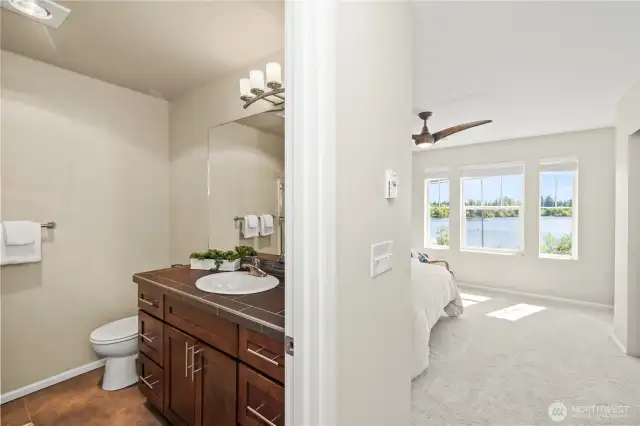 Attached primary 3/4 bathroom.