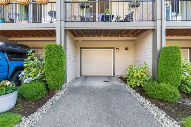 Attached oversized one-car garage