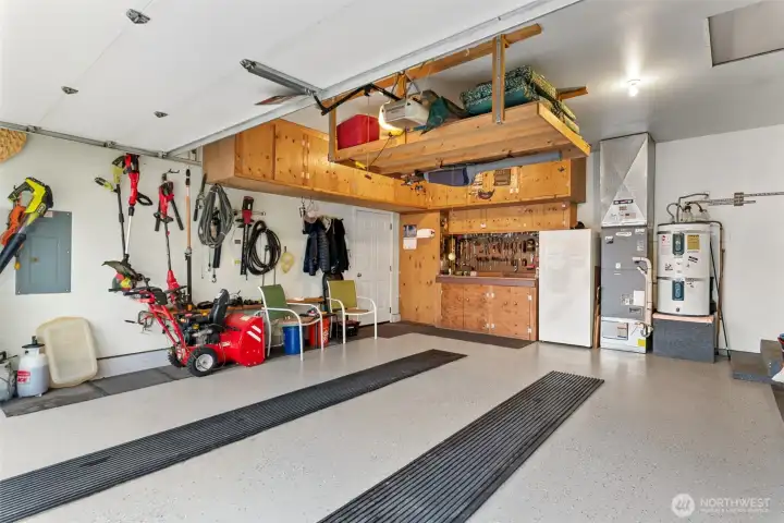 Garage with Built in Cabinets