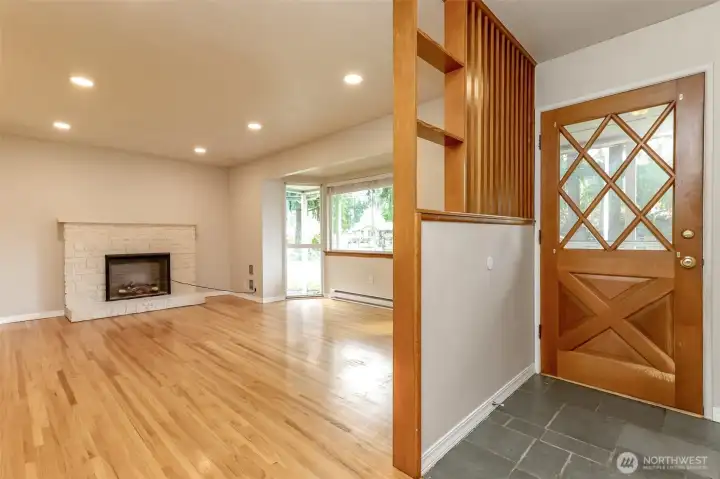 Beautiful hardwood door and slate entrance.