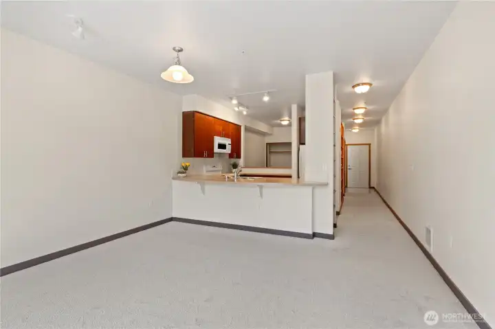 Living area, view toward kitchen