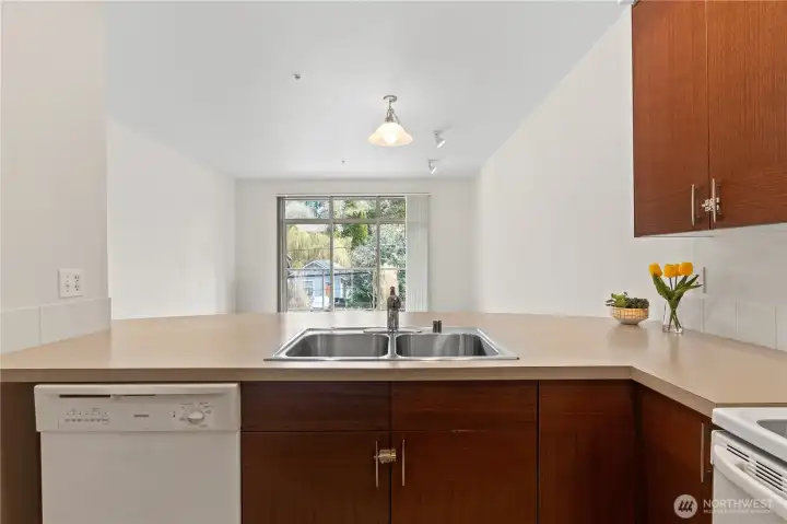Kitchen, view toward living area