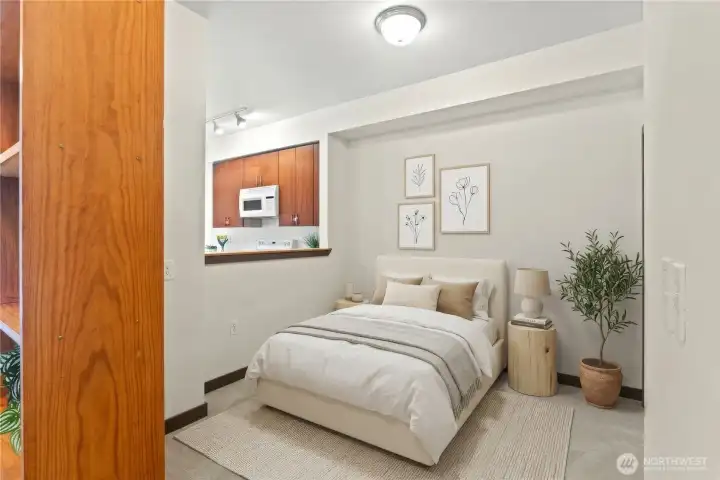 Bedroom area, virtually staged
