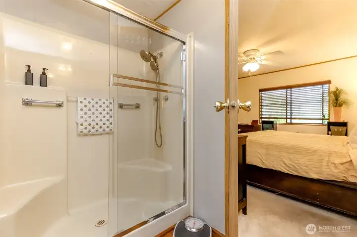 Bathroom with new shower doors