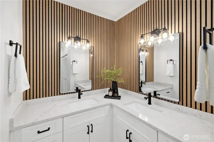 Primary bathroom with dual sinks Primary bathroom with dual sinks