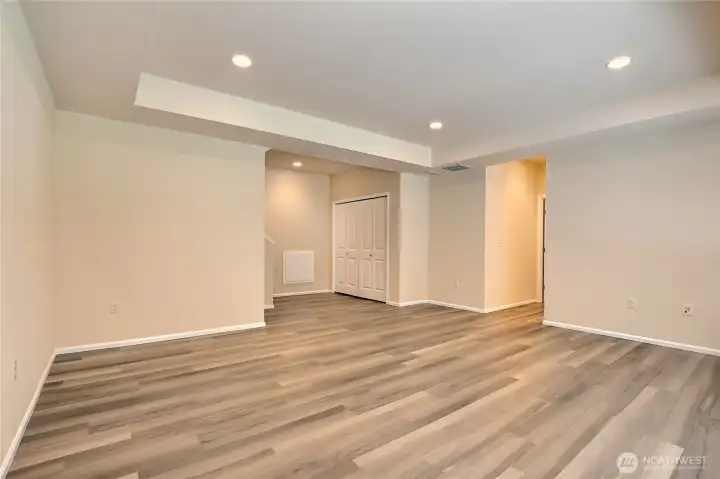 Updated laminate flooring. Closet storage across from stairs and next to stairs. Updated laminate flooring. Closet storage across from stairs and next to stairs.