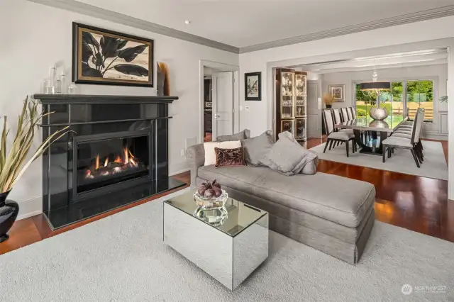 Gas Fireplace Sees Through to Family Room