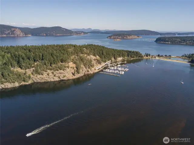 Humphrey Head to left with Spencer’s Landing Marina in center