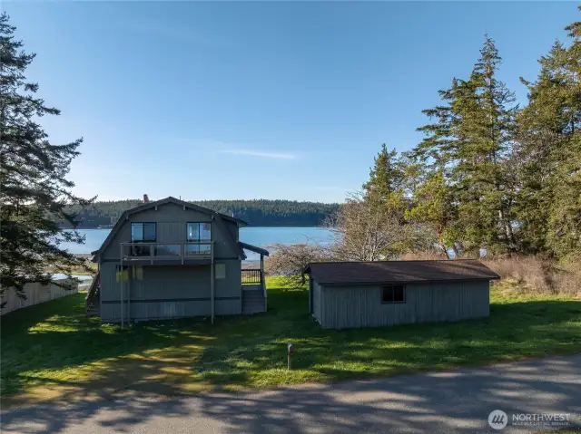 Street view of home and garage.