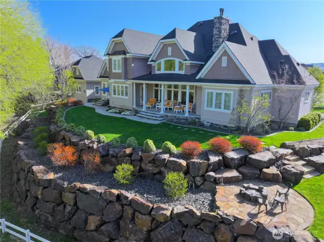 Back & South side of the Home with Rock Terraces & Fire pit area