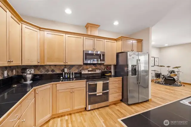 Acres of countertop and walls of cabinets create a dream kitchen.