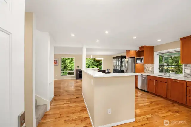 Gleaming hardwoods upon entering.