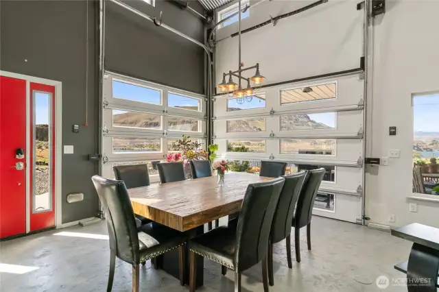 Dining Room With Garage Doors