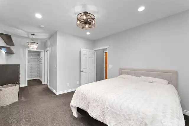 Large lower level bedroom with walk in closet