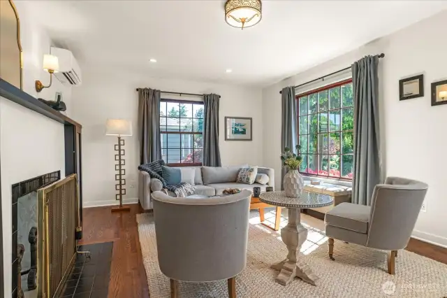 Beautiful wood Anderson windows illuminate living room with natural light