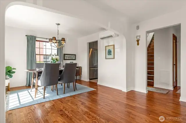 The lovely dining room is open to the living room and adjacent to kitchen for ease of flow while entertaining