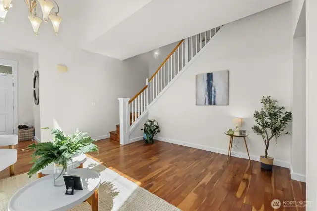 Acacia hardwood flooring throughout interior