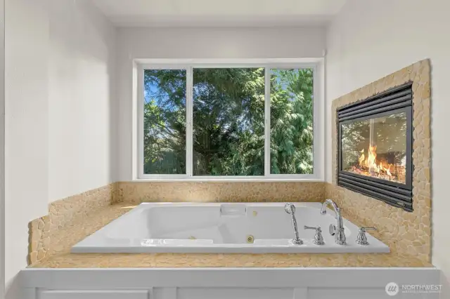 Fireplace insert with natural stone backsplash, Jet tub