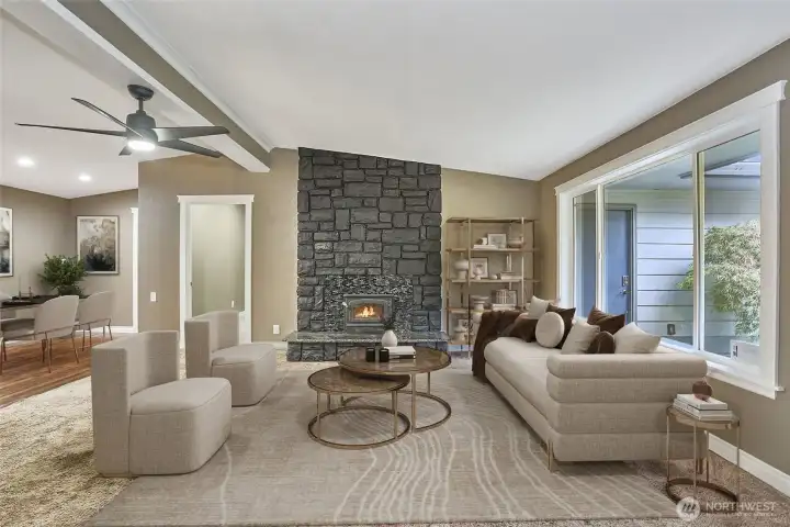 Front living room with wood insert.