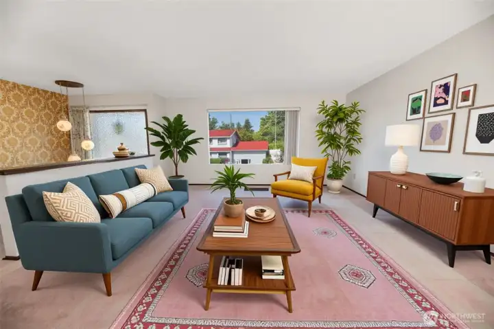 Virtually Staged large living room.