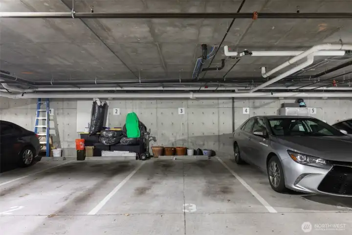 Nicely sized parking spot in the secure/access controlled garage.
