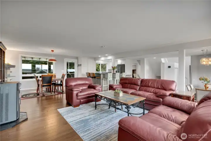 Living room adjoins remodeled kitchen