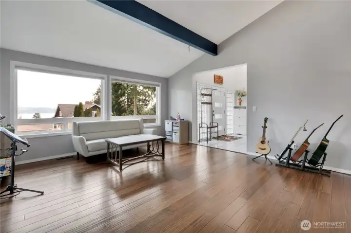 Main floor family room with expansive window to views
