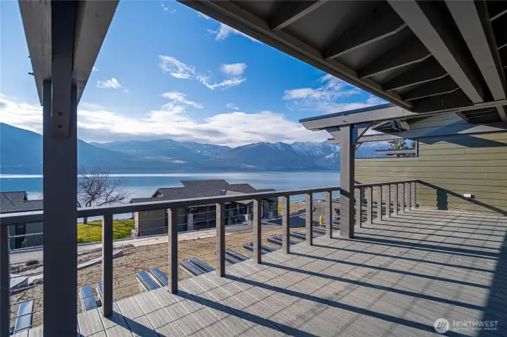 Enjoy this panoramic view of Lake Chelan from the deck of your beautifully-renovated Yacinde G3 condominium.
