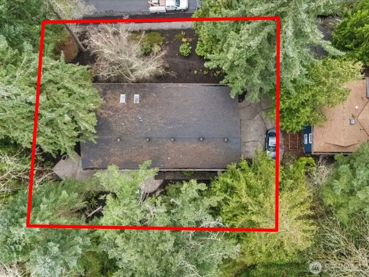Aerial view of the property. Secluded and lots of privacy, plenty of parking.