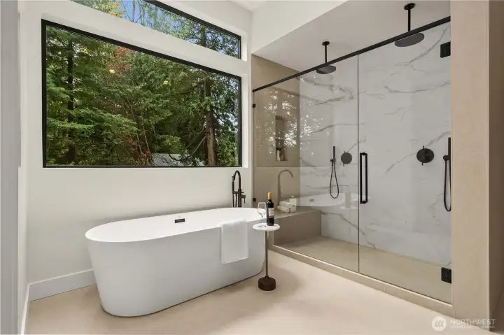 A 5-piece master suite bathroom