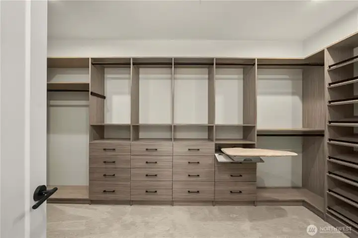 Custom walk-in closets with cabinets