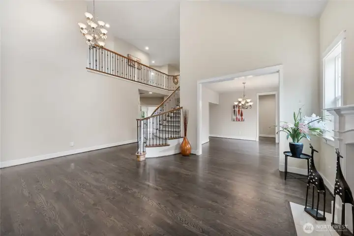 Living room, stairs, dining room
