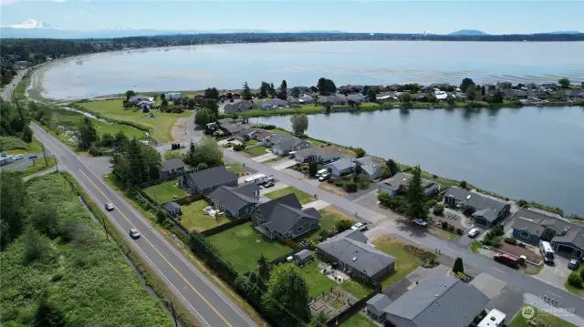 Drone view towards Birch Bay and Mt. Baker