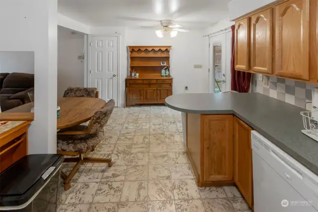 Kitchen into eating area