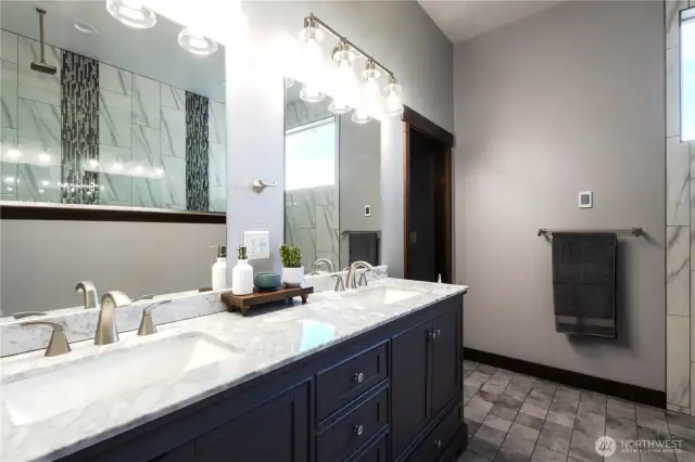 Primary Bathroom with huge walk in shower and private toilet