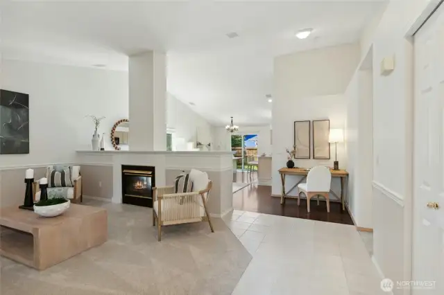 Open concept layout with high ceilings and lots of light.