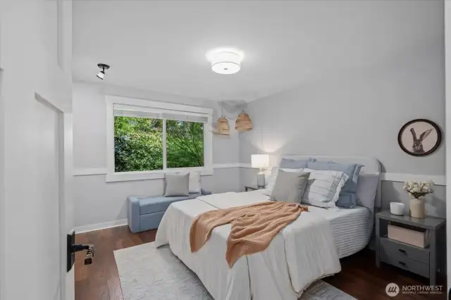 All guest bedrooms are spacious and have green views.